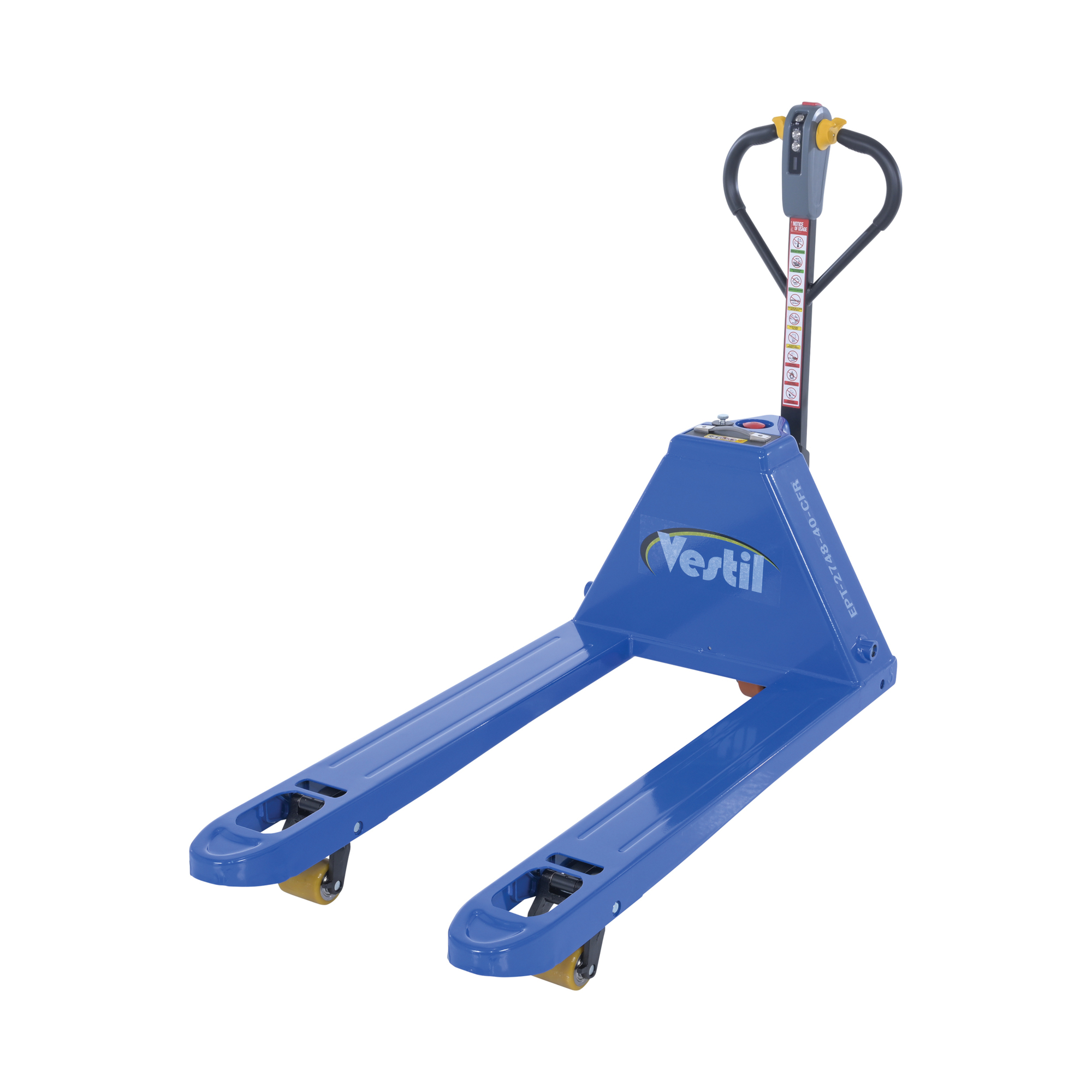 Vestil Steel Electric Pallet Truck — 63-7/8in. x 27in. x 46in., 4000-Lb. Capacity, Lithium-Ion Battery, Blue, Model# EPT-CFR-2748-40